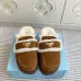 Prada Women's Shearling Lined Mule Slippers Triangle Logo Thick Sole Design for Cozy Luxury Winter Footwear #A57766