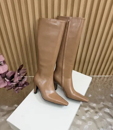 YSL Cassandre Side‑Zip Square‑Toe Knee‑High Boots 7cm Heel #B68432