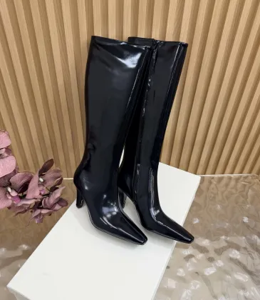 YSL Cassandre Side‑Zip Square‑Toe Knee‑High Boots 7cm Heel #B68435