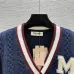 Dark Blue Miu Miu Women's V-Neck Cardigan  Embroidered "M" Logo  Textured Knit Design for Feminine Luxury  #A57759