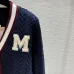 Dark Blue Miu Miu Women's V-Neck Cardigan  Embroidered "M" Logo  Textured Knit Design for Feminine Luxury  #A57759