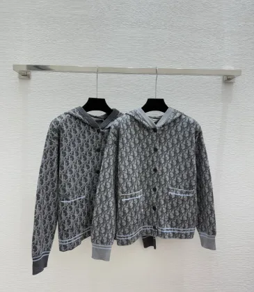 D-ior Women's Luxury Knit Hoodie Jacket, Featuring Signature Oblique Monogram Jacquard and Sporty Button-Up Silhouette with Hood. #A56315