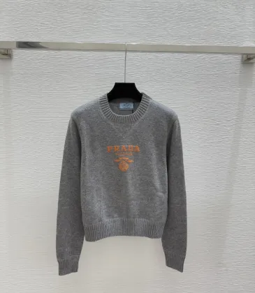 Prada Women's Knitted Sweater  Classic Grey Style with Orange Logo Embroidery for Luxury Fashion Fans #A56289