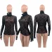 YSL European and American women's cross-border Amazon sexy see-through high-neck long-sleeved flocked high-quality top T-shirt #A64626