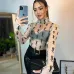 YSL European and American women's cross-border Amazon sexy see-through high-neck long-sleeved flocked high-quality top T-shirt #A64626