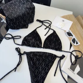 YSL New Style Bikini Swimsuit Corduroy Fabric Two-Piece Set #B68517