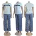 2025 On sale Women's D-ior CD Pattern Top and Pants Set with Side Stripe #A47225