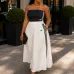 Black Tube Top White Long Skirt Adidas Two‑Piece Outfit #B67625