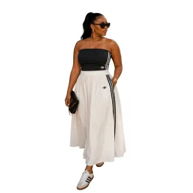 Black Tube Top White Long Skirt Adidas Two‑Piece Outfit #B67625