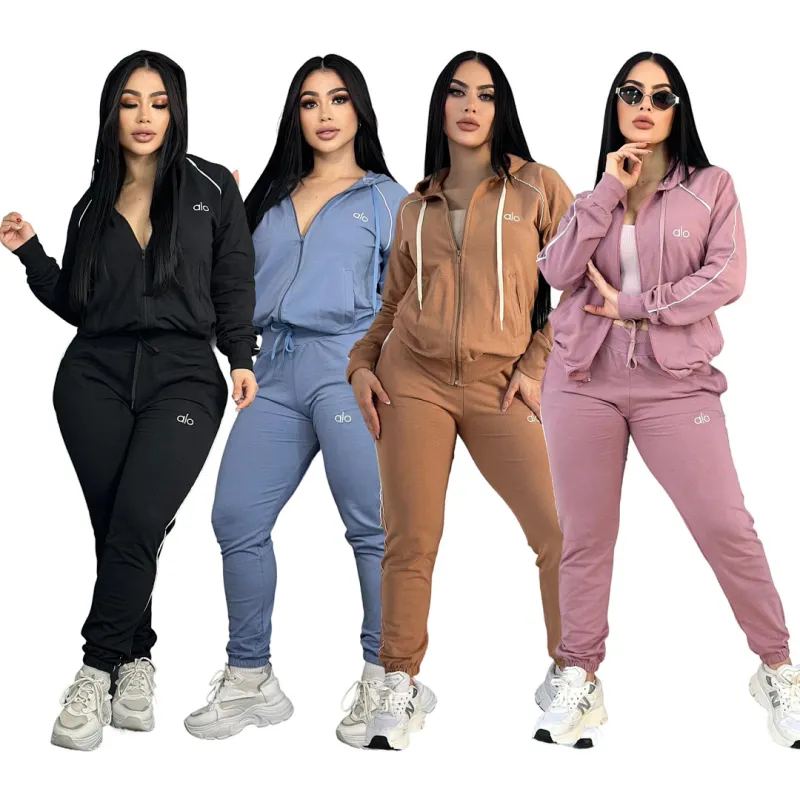 Special Offer Alo Yoga Women's Loungewear Sets Signature Logo Design in Black White with Comfortable Fit for Active Fashionistas #A58991